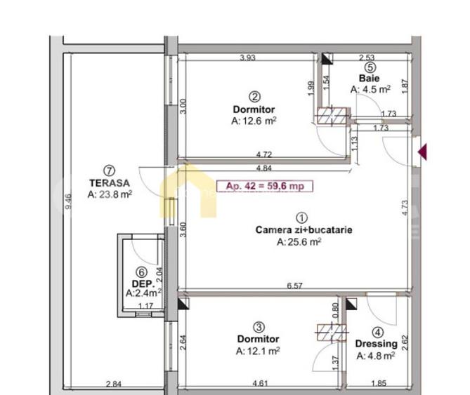 Apartament 3 camere, finisat | SU 60 mp | Terasa 24 mp | Boxa | Floresti - 3