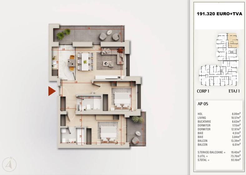3 Camere Decomandat | 80 mp utili | Bloc nou | 900 m metrou Nicolae Teclu | 0%