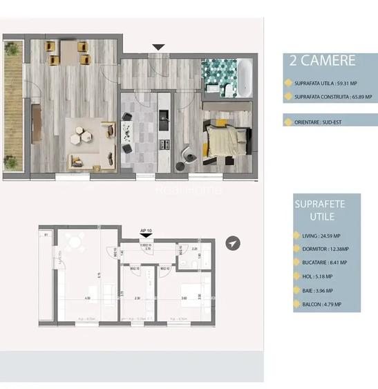 Finalizat | mobilat | utilat |  2 camere | 15 min metrou | 1 Decembrie - 2