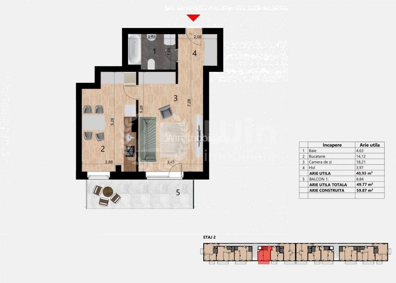 Apartament cu 3 camere | 59.83mp | Bloc nou | Etaj 1 | Garaj | Zorilor - 9