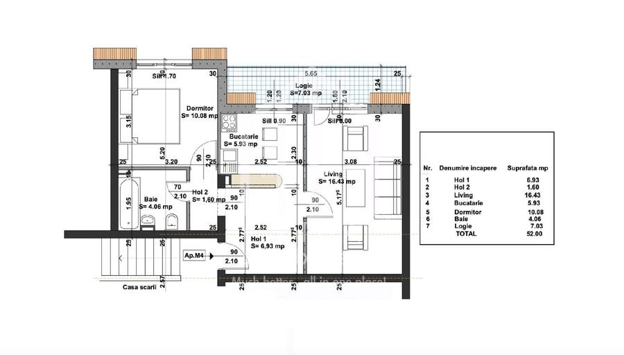 Apartament tip mansarda cu 2 camere, 45mp utili+balcon (7mp), Strand - 1