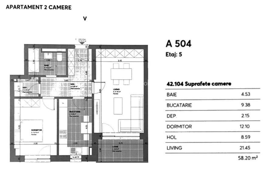 Ap 2 camere decomandat, 58 mp, mobilat complet, parcare, Coresi Kasper - 16