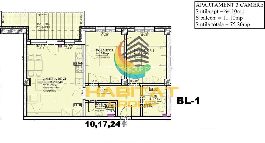 Pallady 3 camere semidecomandat 75 mp in bloc tip Boutique - 2