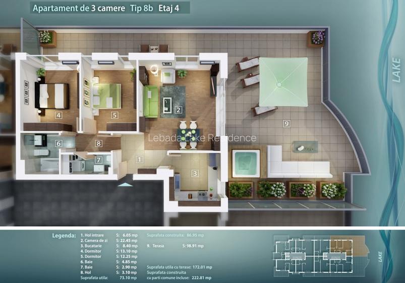 Penthouse pe malul lacului cu  terasa de 100mp - Lebada Lake Residence - 1