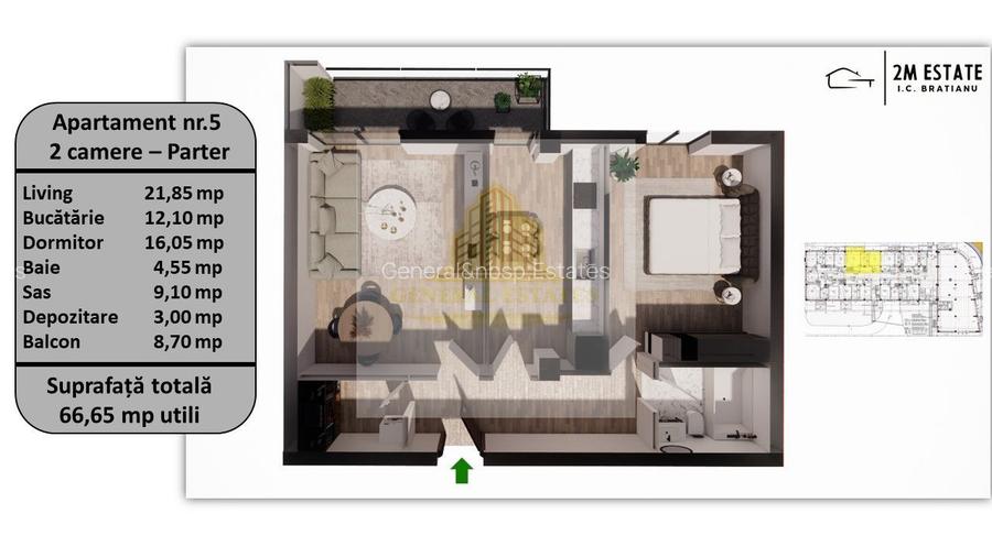 Apartament 2 camere, Parter, 65 mp utili + balcon, orientare Vestica - 25