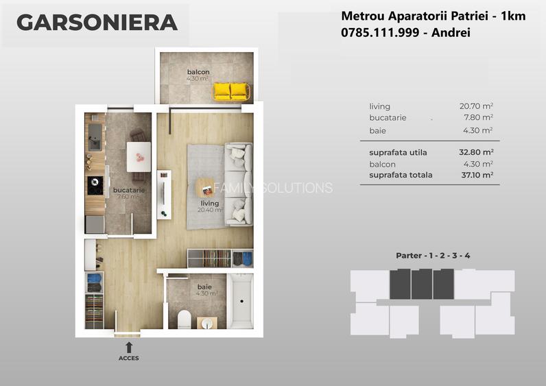 Metrou Aparatorii Patriei (1km) - garsoniera 37mp - 4