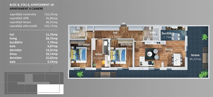 Penthouses bloc 2025,4 cam,EXPRESS RESIDENCE, 143 mp utili,ET 6/6