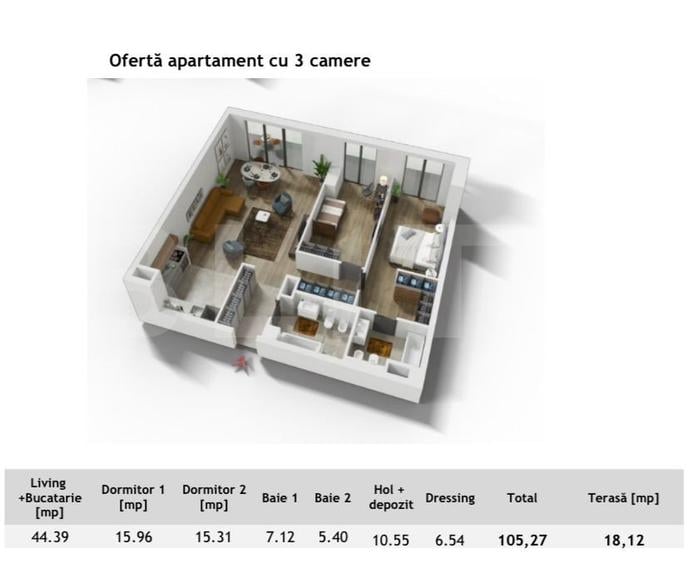 Apartament 3 camere ,97 mp, zona Centrala in cel mai exclusivist bloc din Cluj