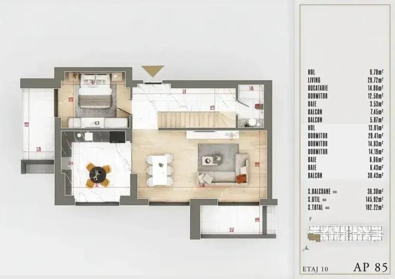 Apartament tip Duplex 5 Camere | 3 bai | Lux Ansamblu Premium Sector 3