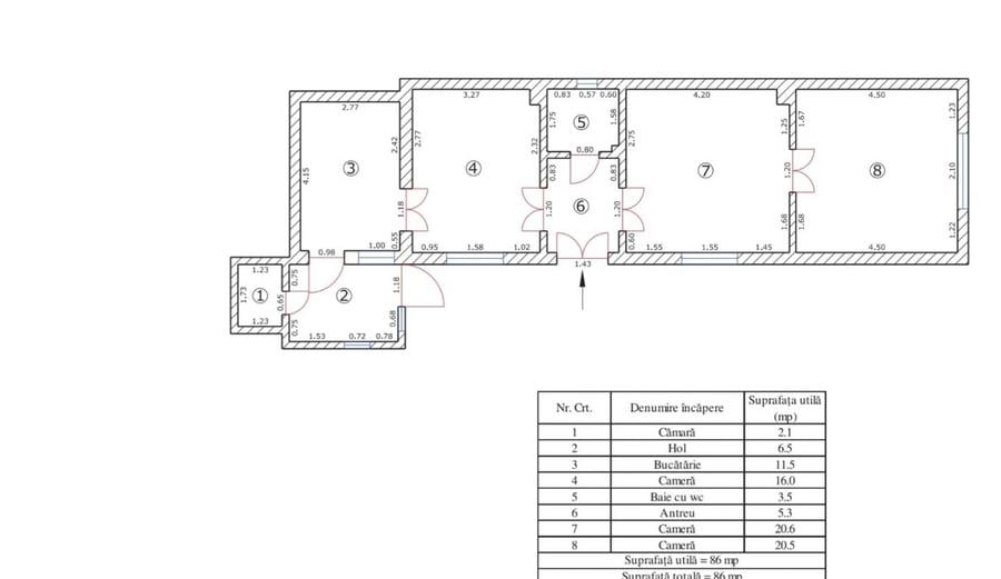 Apartament 3 camere Schei-Piata Unirii, suprafata 86 mp, parter la casă.