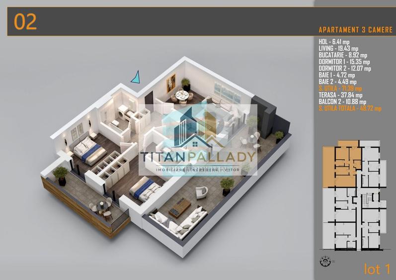 Apartament 3 Camere, 119 Mp, Pallady - Nicolae Teclu