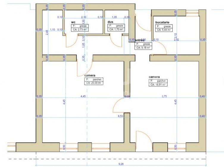 Apartament 2 camere decomandat | 55mp | La Cheie | Curte | Centru Sora