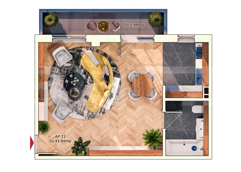 Apartament cu o camera, 42 mp, semifinisat, zona Iulius Mall