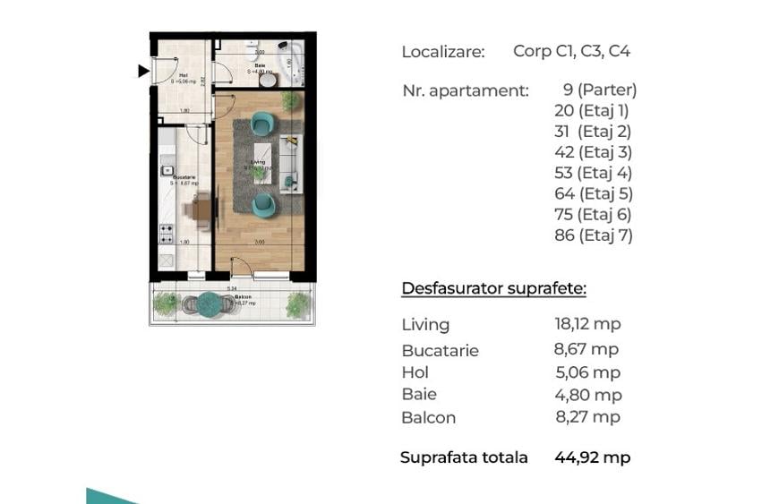 Garsoniera spatioasa 45 mp,Berceni-Metrou 6min