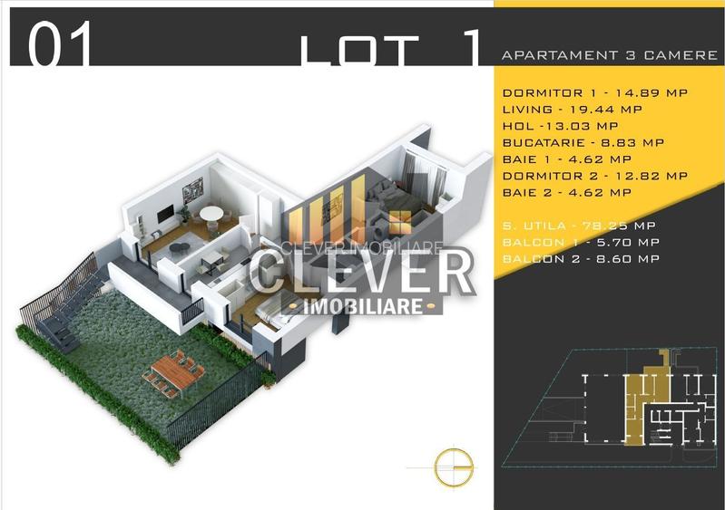 Apartament 3 Camere + Grădină 58mp | Comision 0% | Zona Pallady