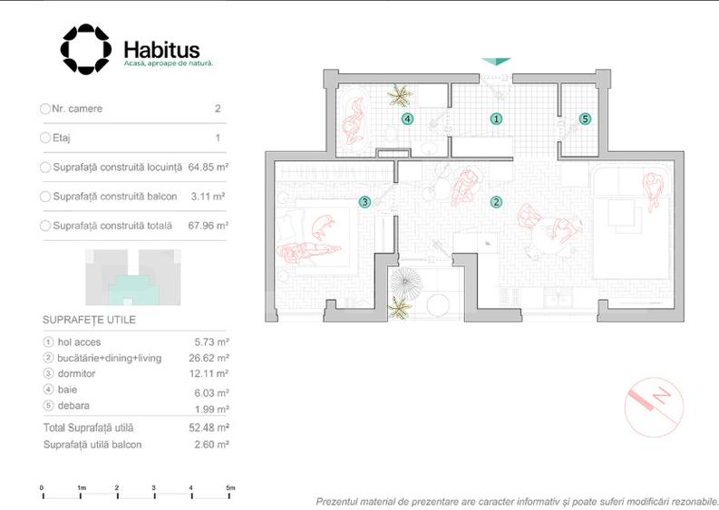 Apartament 2 camere, 52.48 mp, Habitus Oasului, Exclusivitate