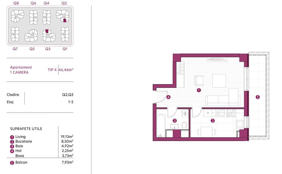 Apartament 1 camera, 46 mp, bloc NOU - Kaufland Galata, avans minim 15%