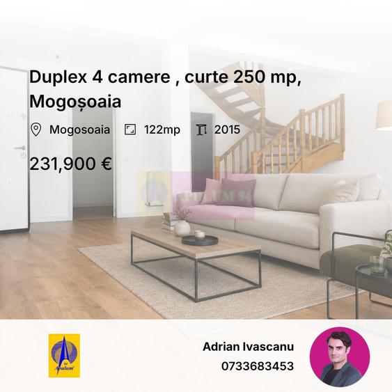 Duplex 4 camere , curte 250 mp, Mogoșoaia