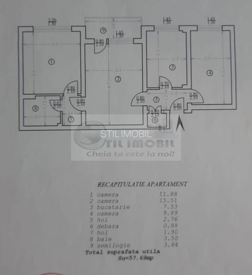 Cartier - Podu Ros - Ap. 3 camere - Pret Cash - 58 mp, etaj 1. - 1