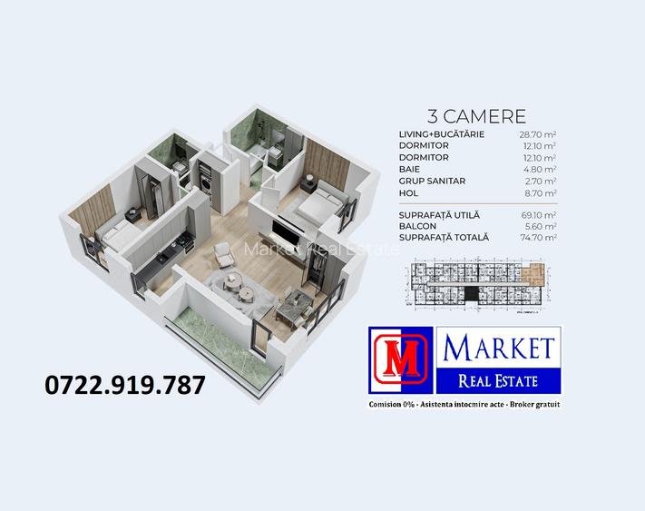 Apartament 3 camere / 2 bai - Metrou Berceni (1,2 km) - 10