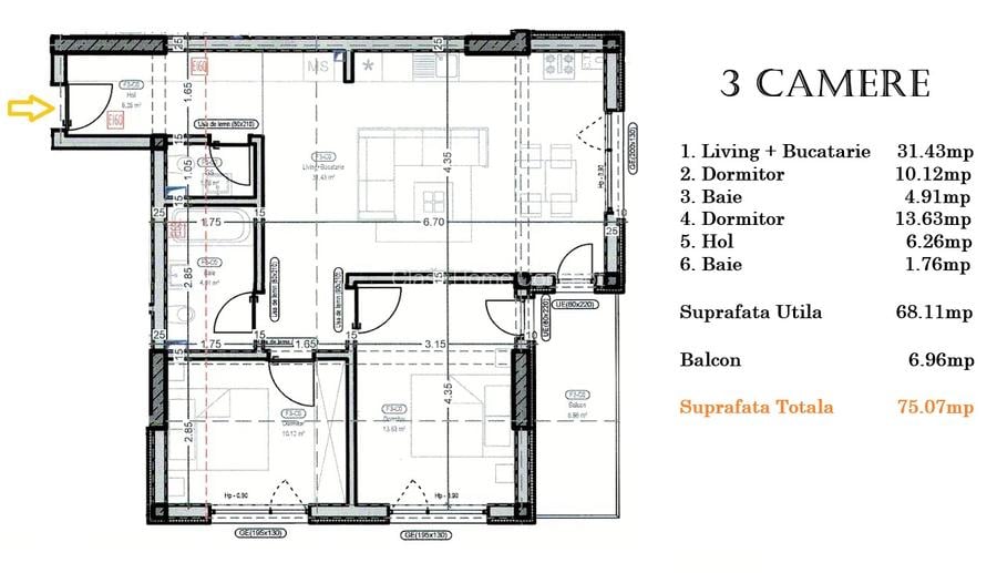 3 camere - 2 bai - 75 mpu - Metrou Berceni 400m - Bloc Nou 2025 - 3
