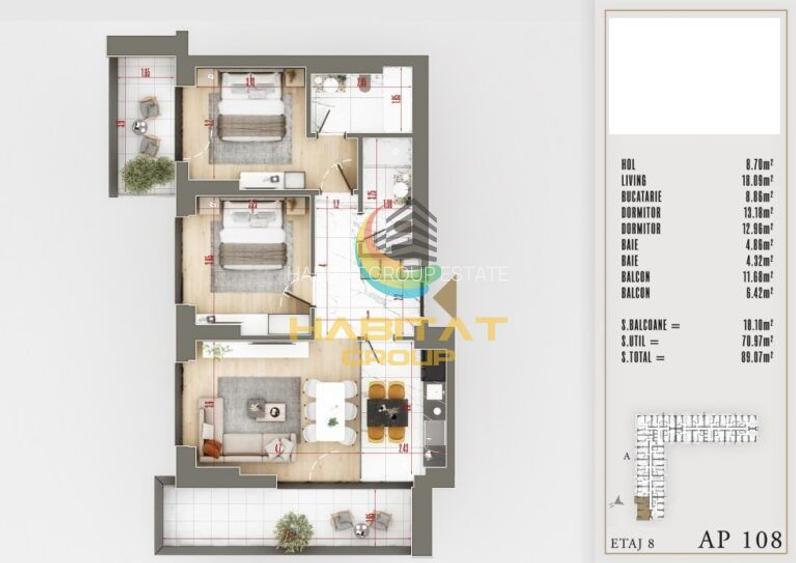 Pallady 3 camere decomandat 89 mp ACTE GATA DE MUTARE - 3