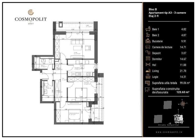 Apartament 3 camere | Cosmopolit Zenit | Răcădău | Pozitionare SE - 9