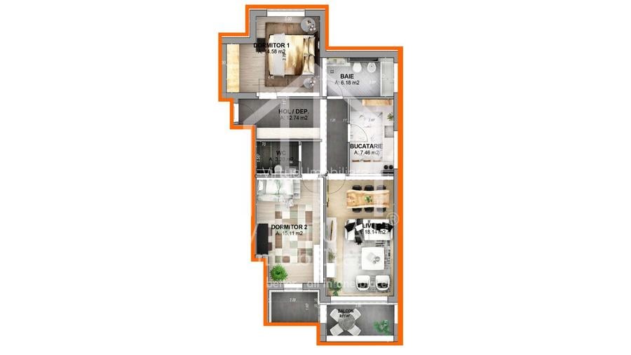 Ap. 3 camere, 77mp utili+balcon, la cheie, etaj 1/2 |zona Cristian - 1