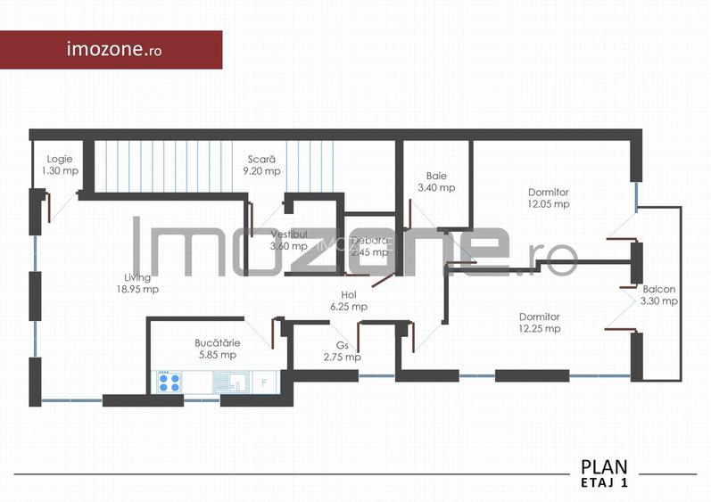 Apartament 3 cam., 2 bai, 2 balc., bloc nou, finisat la cheie, centrala termica - 2