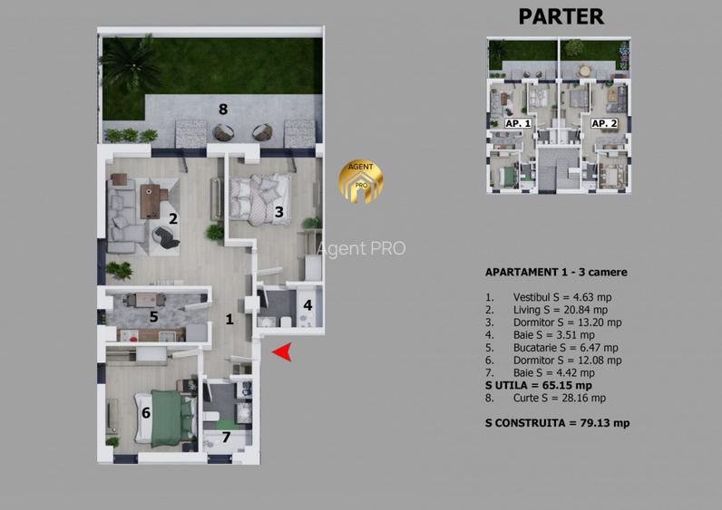 Apartament 3 Camere + Gradina 28 mp - Prima Inchiriere - Disponibil Imediat - 10