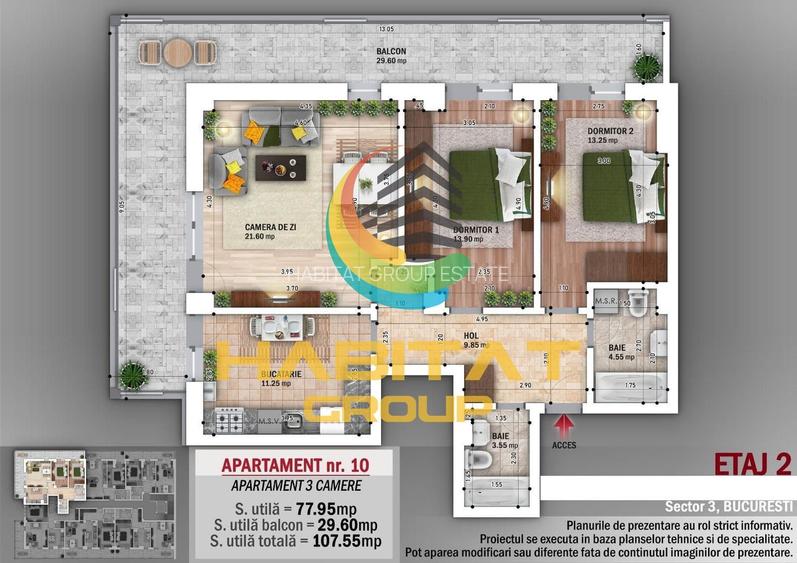 N. Grigorescu 3 camere decomandat 78 mp + terasa 30 mp - 2