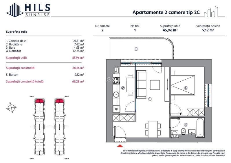 Apartament cu 2 camere | Tip 2C | HILS Sunrise | Pre-certificare GREEN Homes - 2