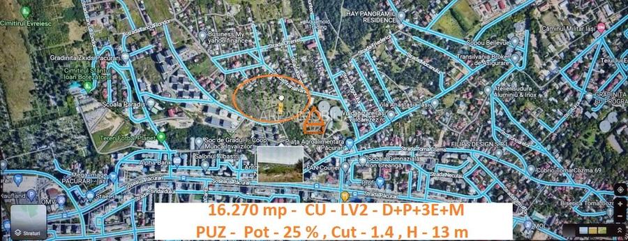 Teren intravilan , PUZ , locuinte colective ( D+P+3E+M ) - 16.270 mp - Pacurari - 2