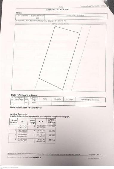 Teren intravilan, 800 mp, deschidere 19 m, Cazasu