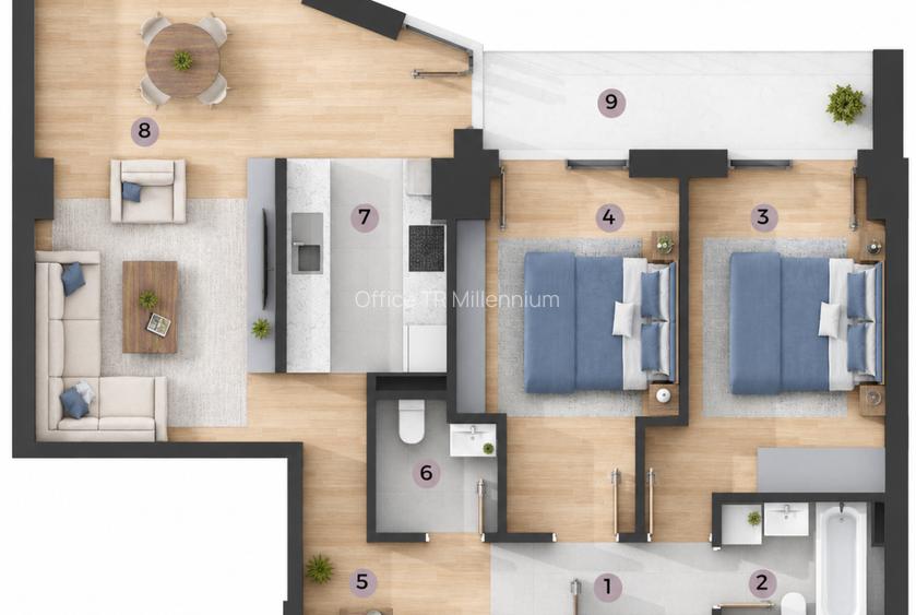 Apartament 3 cam, 2 bai, pe mijloc, bloc C1, Zona Tatarasi-Venetia - 2