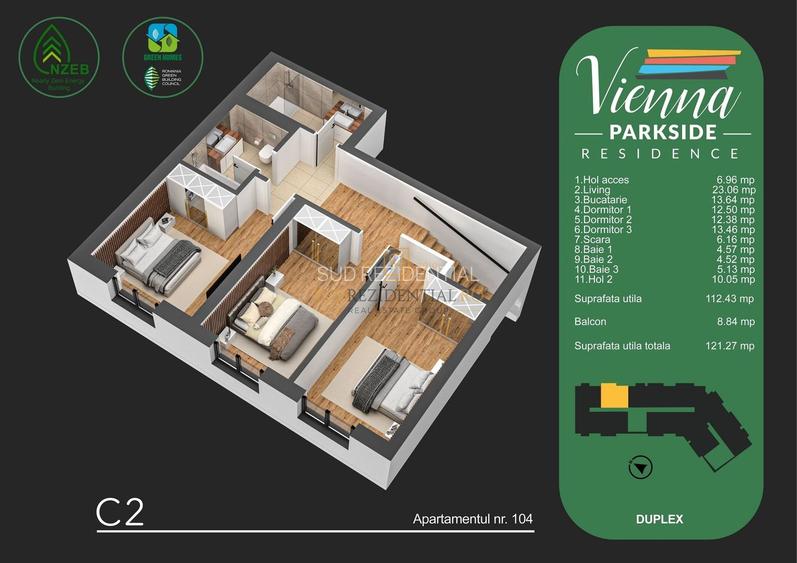 Apartament cu scara interioara,4 camere, 3 bai, stradal Bd.Metalurgiei - 2