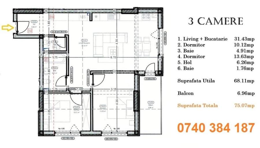 Apartament 3 camere cu 2 bai - 75mpu - Bloc Boutique - Lift - 9