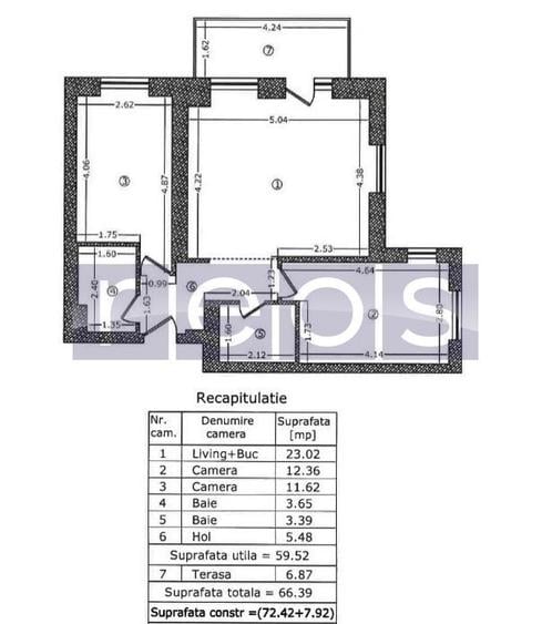 3 camere mobilat, terasă, Piața Presei Libere - 1