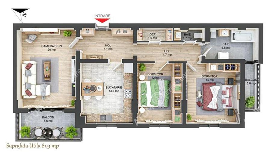 Apartament cu 3 camere 2 bai si 2 balcoane zona Ciresica - 8