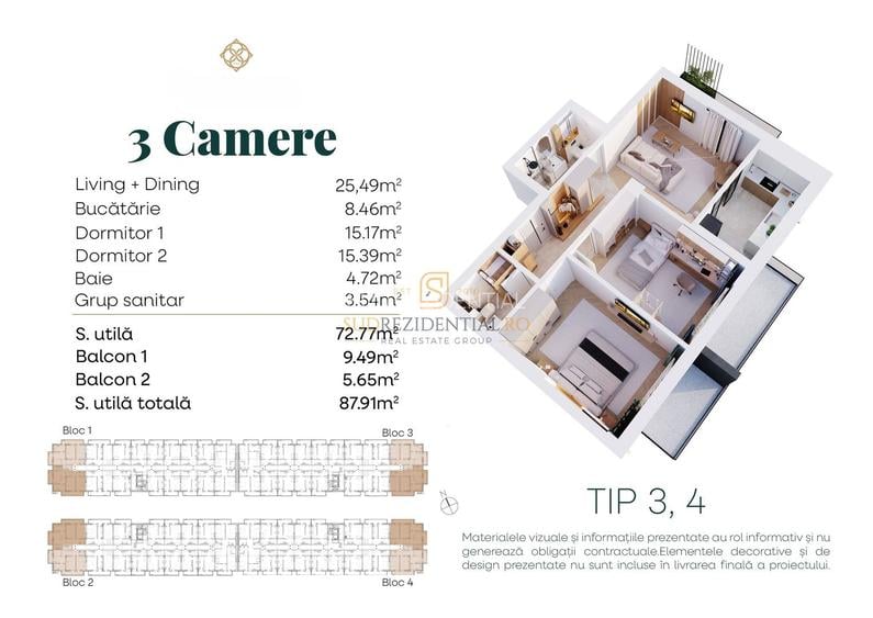 Apartament cu 2 camere de vanzare, 88 mp, zona ideala langa metrou - 1