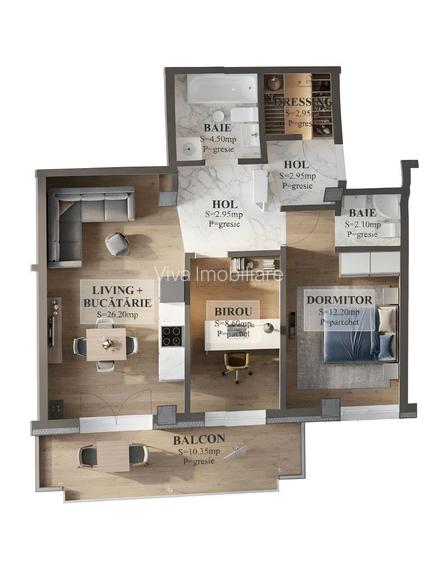 INTABULAT- 3 camere decomandat – Etaj 1 – ESQ 3 – Galata (parcare inclusă) - 9