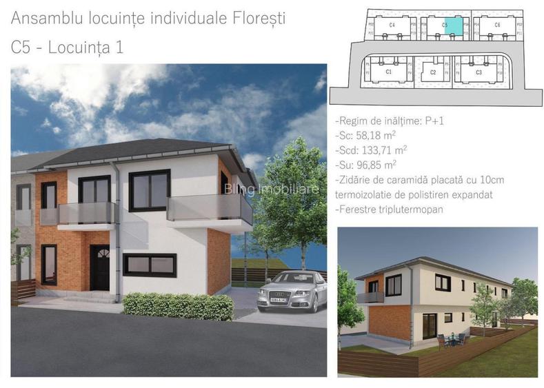 Duplex 100 mp utili, teren 200mp, ansamblu privat, Floresti - 5