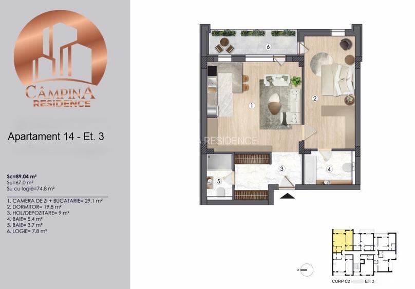 Apartament cu doua camere Campina Residence cu TVA 21% - 2