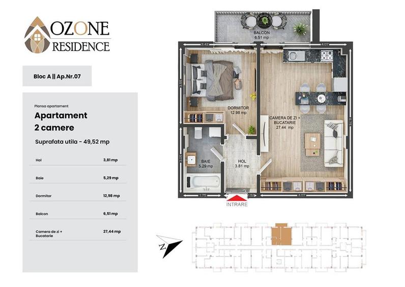 Apartament 2 camere, 50 mp,Tractorul