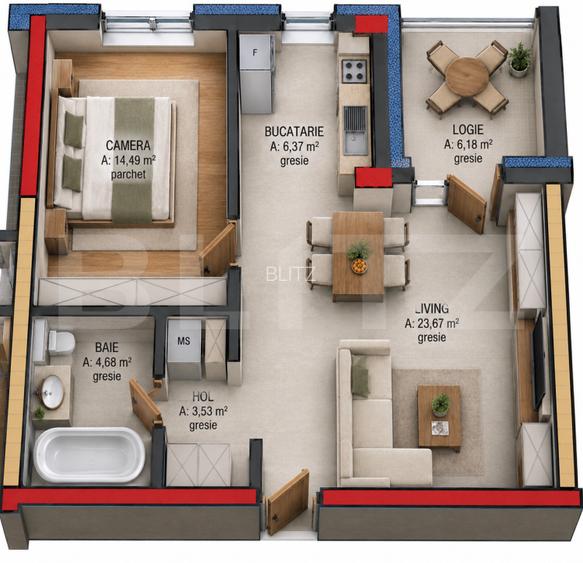 Apartament cu 2 camere, 52.50 mp, zona Terra Gardens, Comision 0