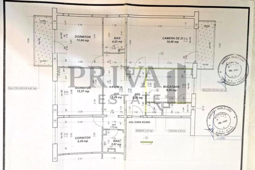 Apartament 4 camere, 2 bai, 2 balcoane, centrala