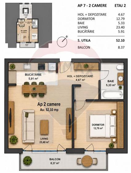 Apartament cu 2 camere de vânzare semicentrală - Mărăști