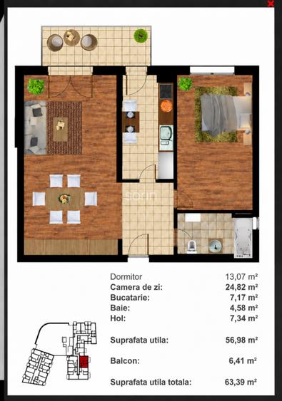 Apartament 2 camere, 57 mp utili + balcon 7 mp + boxă, Platinia str Constanta - 10