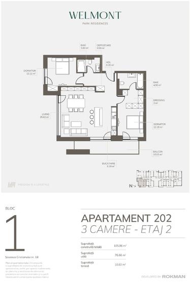 Dezvoltator, Apartament trei camere open space , Welmont/Rokman