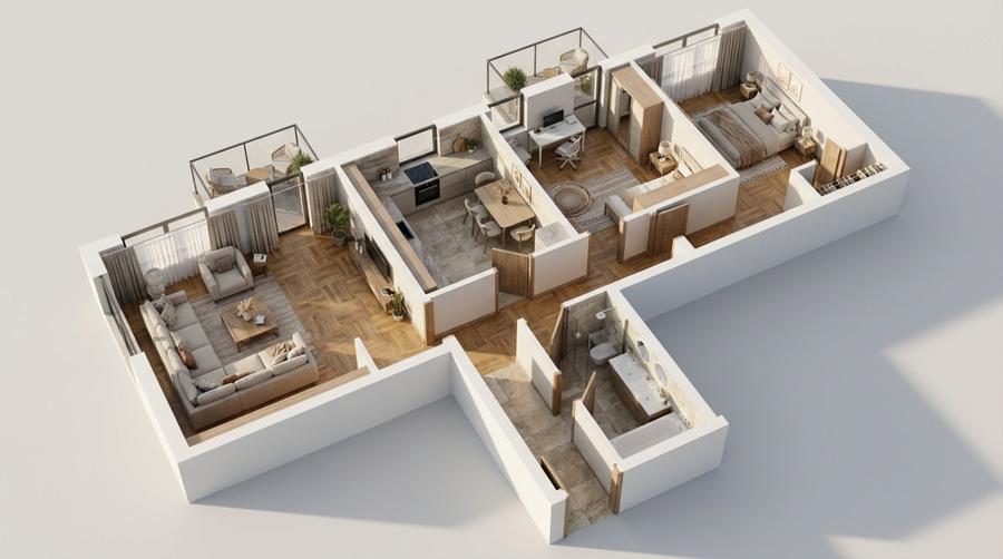 Apartament 3 CAM, SU 79.83MP, 2 BALCOANE, zona IRIS